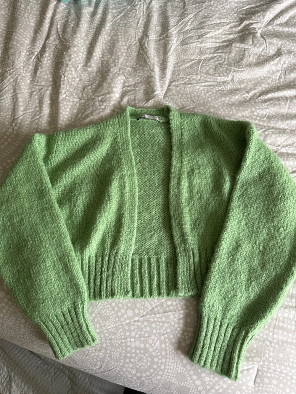 Zara Pastel Green Open-Front Cropped Cardigan
